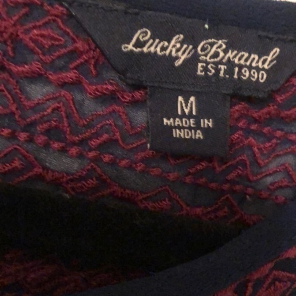 Lucky Brand top Medium navy bohemian top - Picture 2 of 5